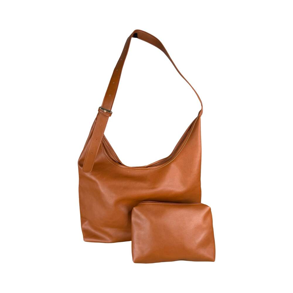 Missnine Brown Faux Leather Hobo Shoulder Bag with Matching Pouch